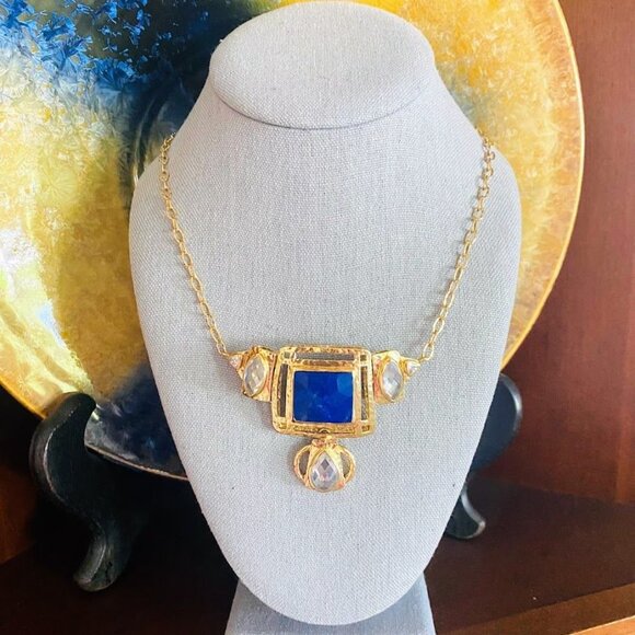 💜 Marcia Moran 18k Gold Plated Lapis Necklace with Teardrop Zirconia - Picture 2 of 5